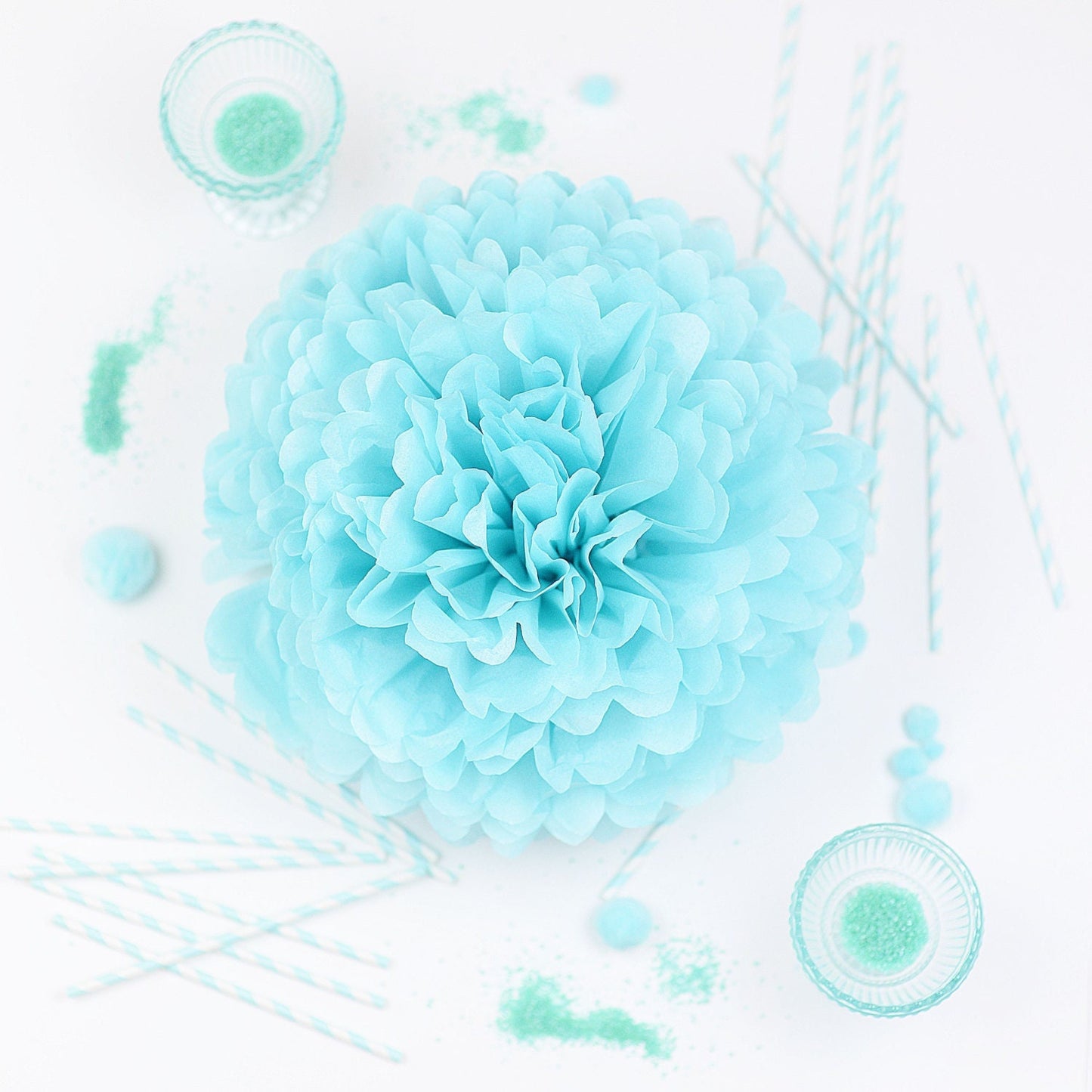 Aquamarine tissue paper pom pom party decorations sea birthday party boho wedding baby shower blue paper flowers biodegradable decor