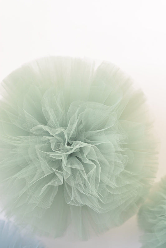 Dusty green Tulle Pom Poms  4 size available, sage green wedding decorations , baby shower, nursery, room decor, summer party decorations