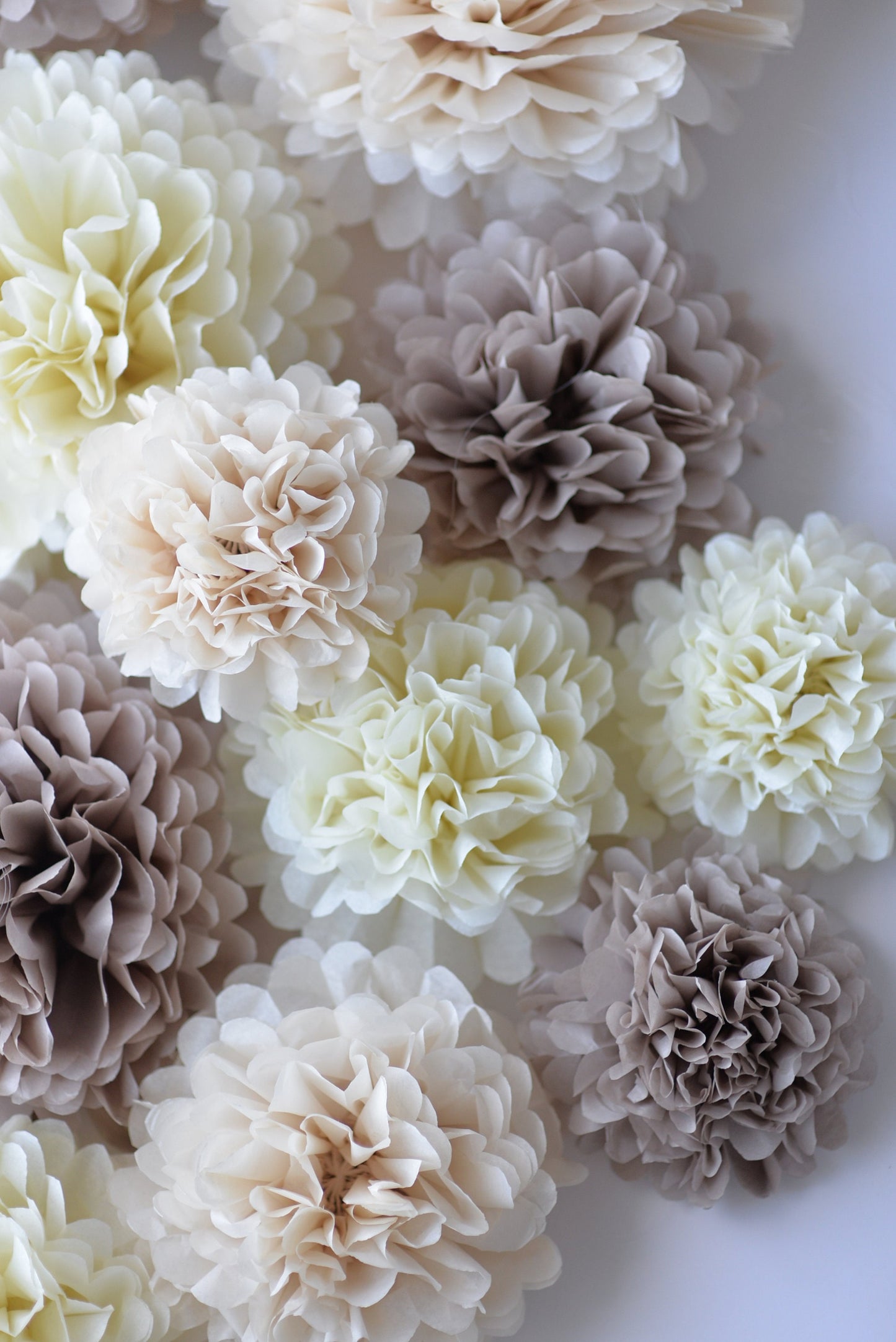 Neutral Tissue Paper Pom Poms – Set of 16 Handmade Party Decorations for Weddings, Baby Showers, Birthdays & Eco-Friendly Event Decor