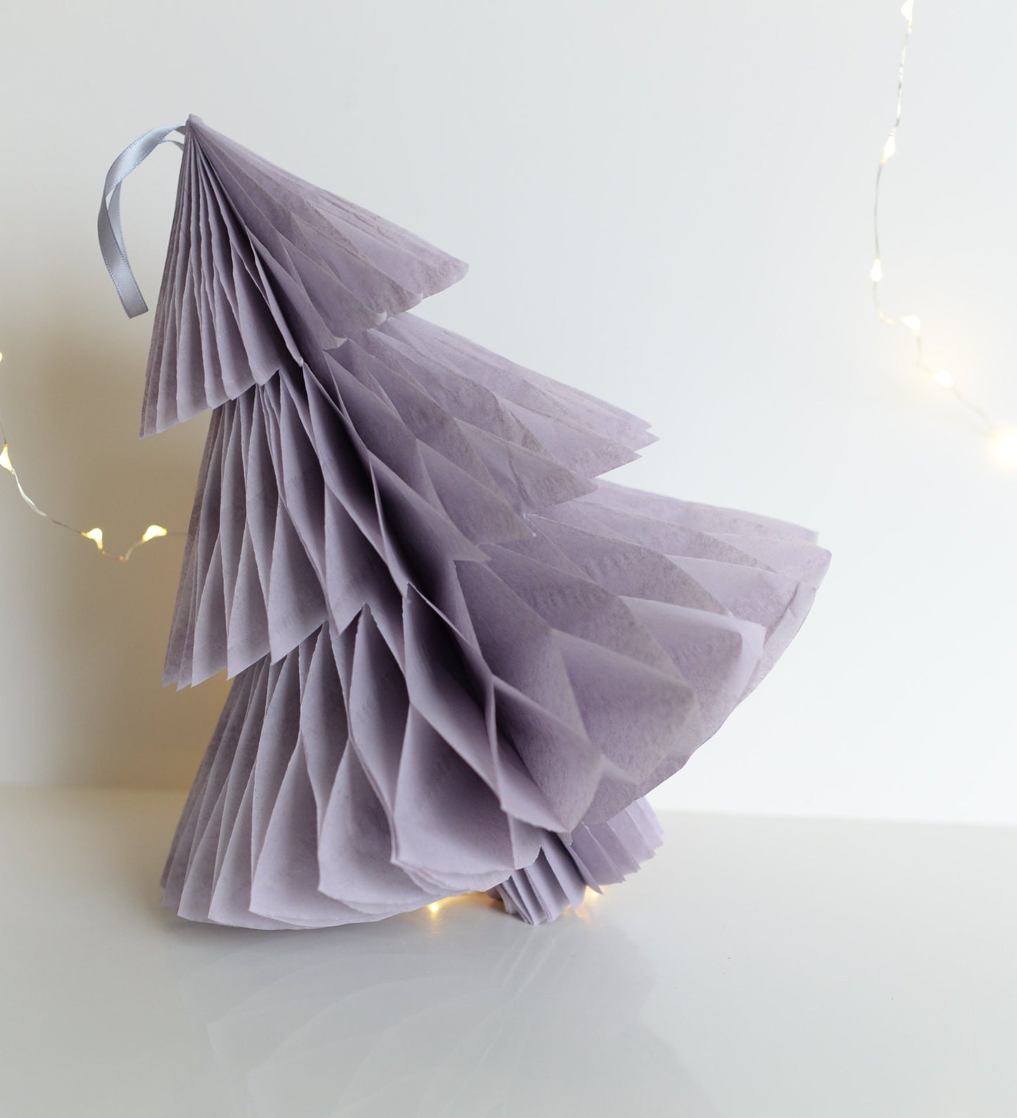 Dusty Purple Honeycomb Christmas Tree, Hanging Paper Ornament with Satin Loop