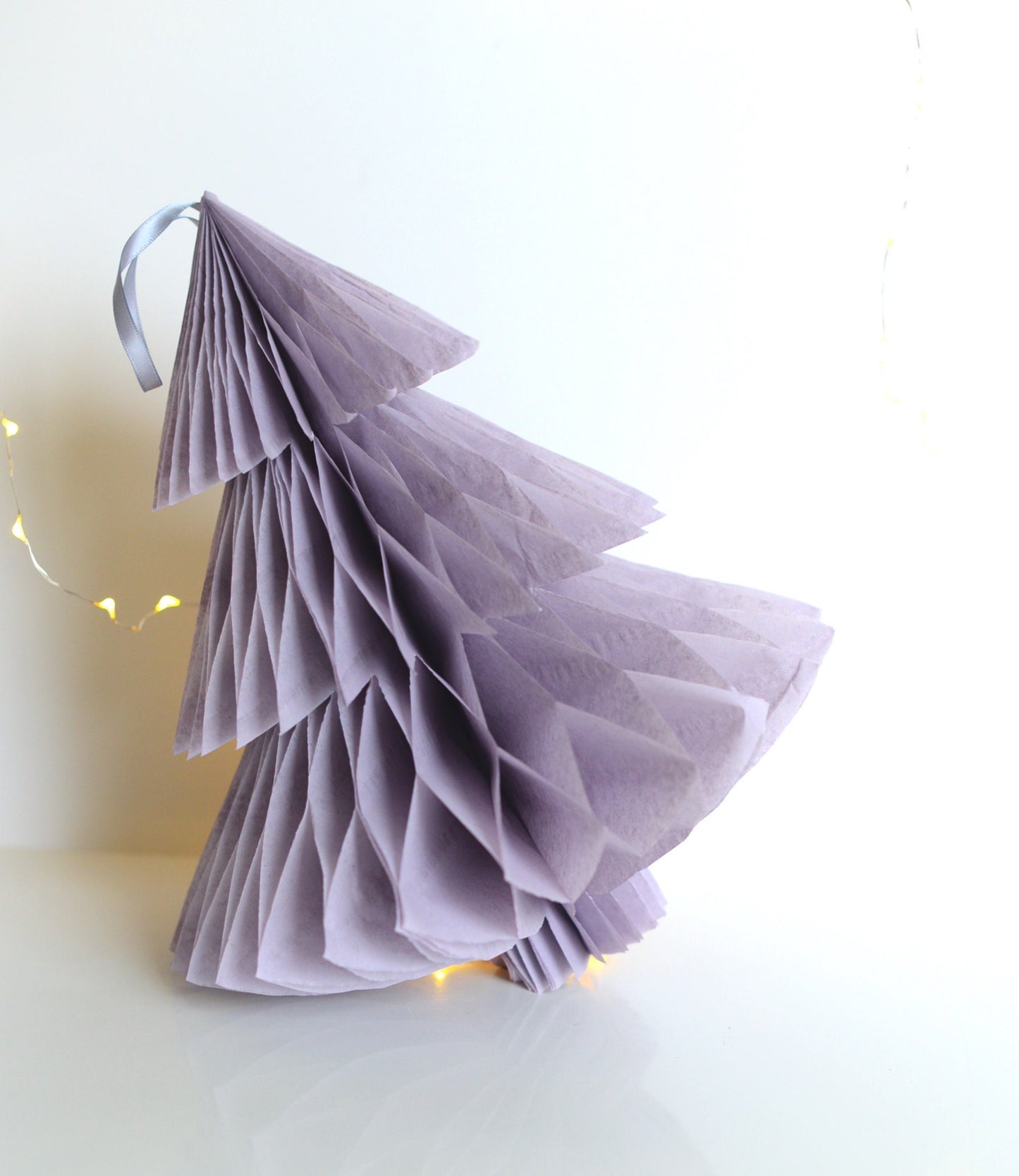 Dusty Purple Honeycomb Christmas Tree, Hanging Paper Ornament with Satin Loop