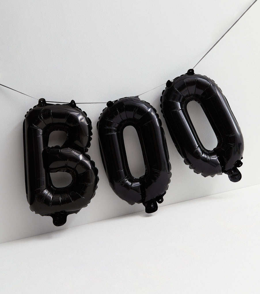 Halloween BOO Foil Balloons, Black Boo Balloon Banner Set for Halloween Party, 16 Inch Boo Mylar Foil Letters Balloons Bunting Kit decor