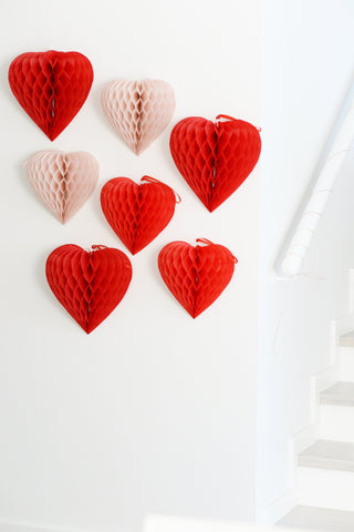 Custom colour Paper honeycomb hearts set of 3 party decoration Valentines day Wedding baby shower birthday bridal shower decor gift
