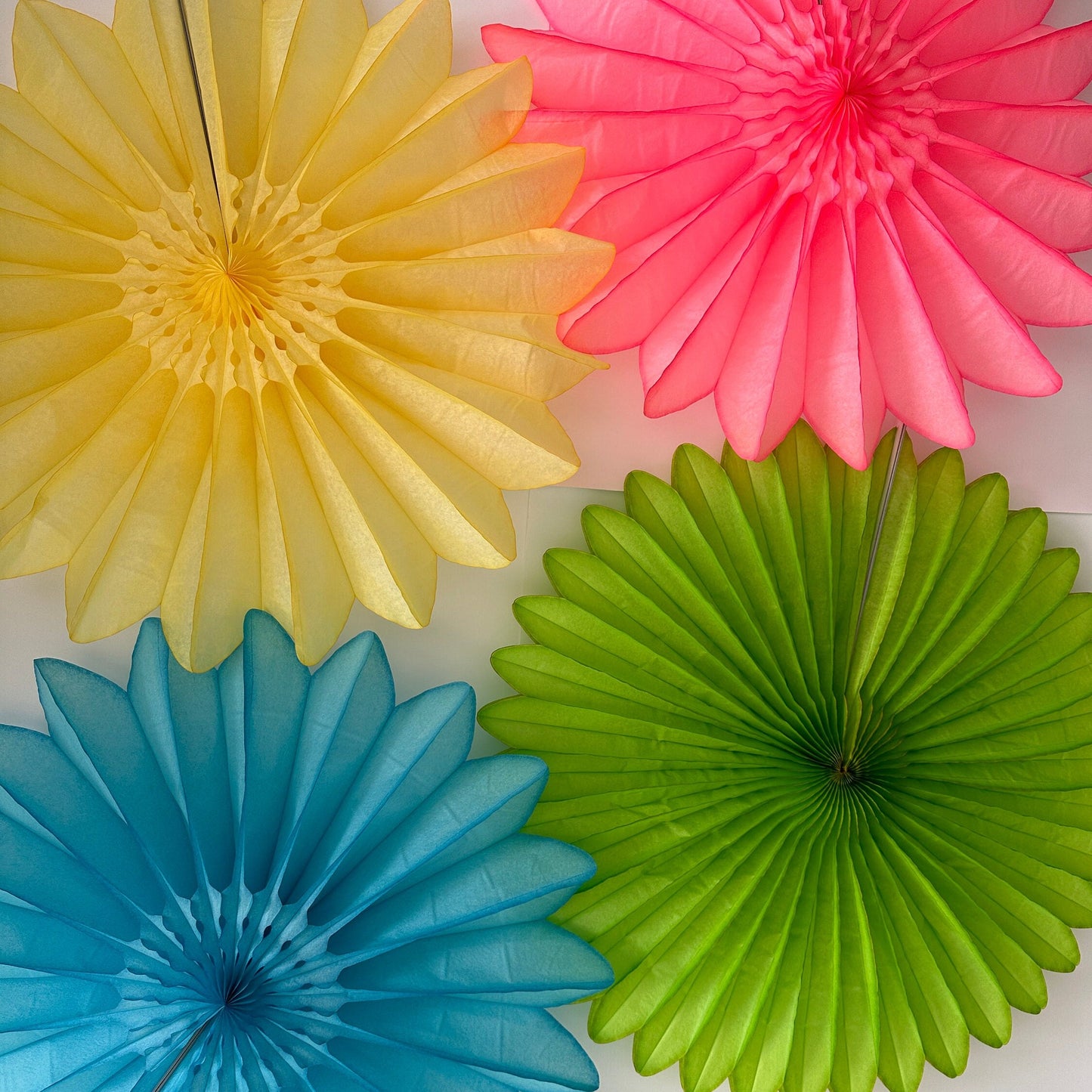 Paper Fan party decoration set 4 psc huge size 26'/ 67cm yellow pink green blue wedding birthday party baby shower summer home decor gift