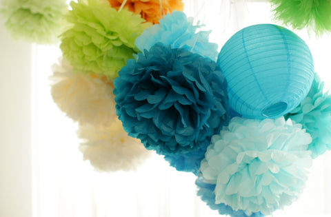 Paper pom poms Party decoration set of 6  and Paper lantern in custom colours- wedding, birthday party, baby shower, bridal shower decor