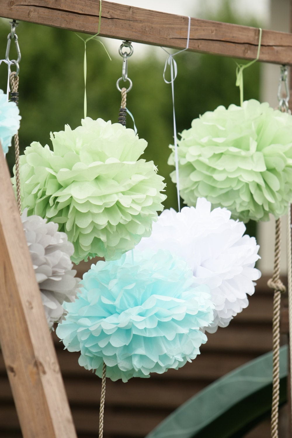 Paper pom poms Party decoration set of 6  and Paper lantern in custom colours- wedding, birthday party, baby shower, bridal shower decor