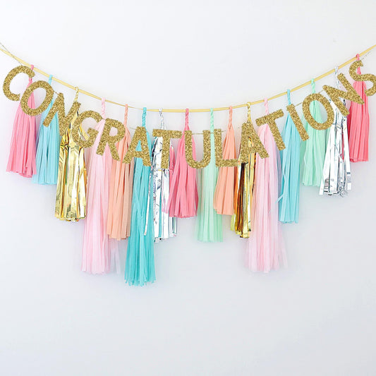 Personalized Graduation Tassel Garland: Gold Letter Banner, Colorful Fringe