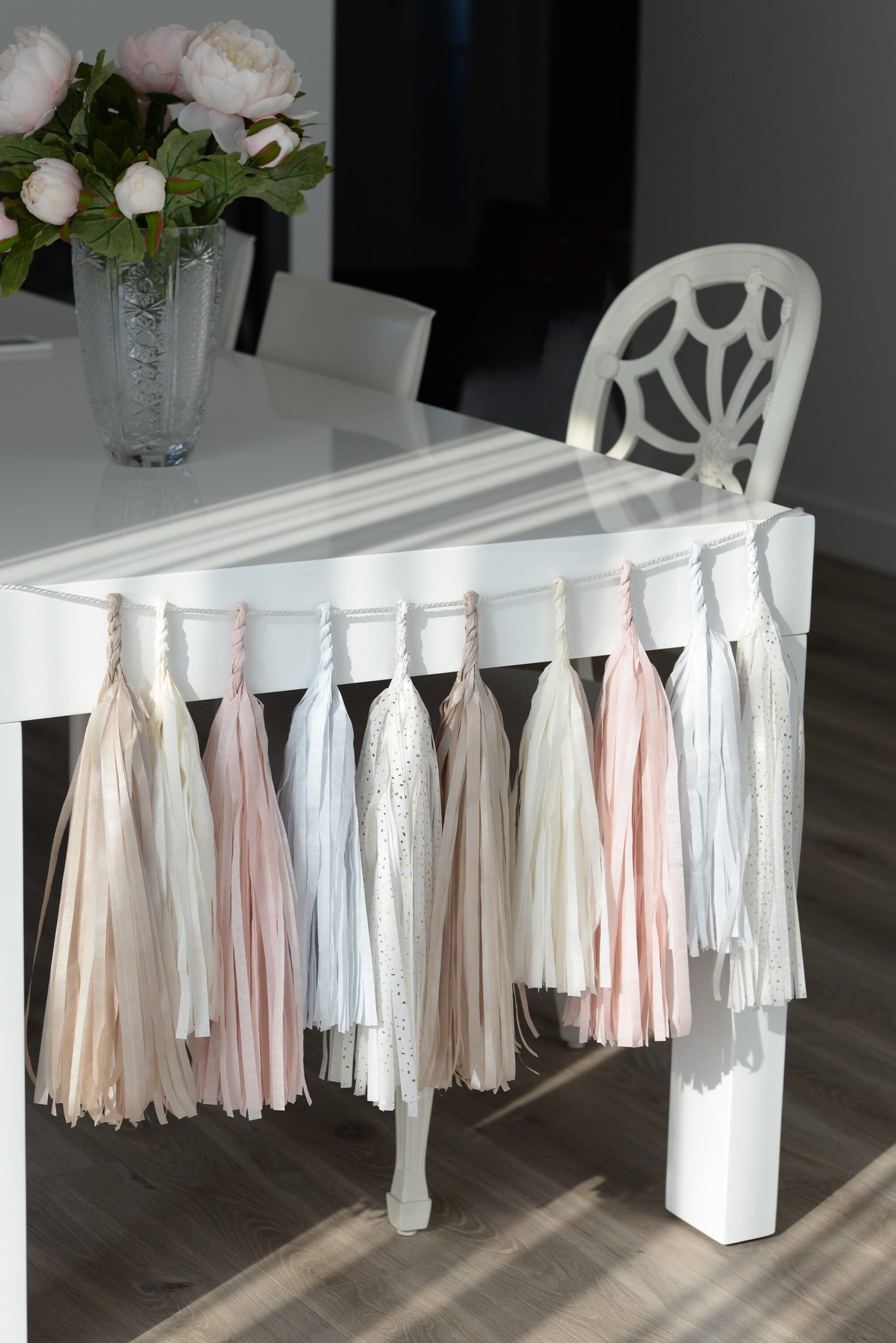 Dusty Rose Dreams: Blush and Champagne Soirée Paper Tassel Garland  Fringe Garland  Wedding Banner Party Decorations