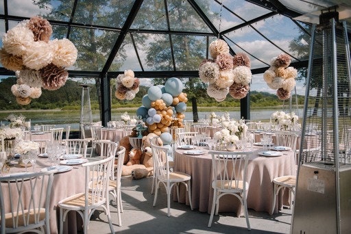 Large Set of 80 Paper Pom Poms - Custom Colors, Mixed Sizes, Great Value Hanging Party Decorations, Wedding Venue Decor, Bulk Paper Flowers
