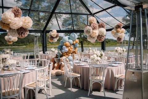 Large Set of 80 Paper Pom Poms - Custom Colors, Mixed Sizes, Great Value Hanging Party Decorations, Wedding Venue Decor, Bulk Paper Flowers