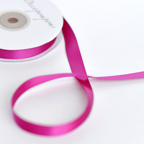 Fuchsia Pink Double-Sided Satin Ribbon - 25m Roll, 6mm/12mm Width - Bright Gift Wrap and Decoration Ribbon
