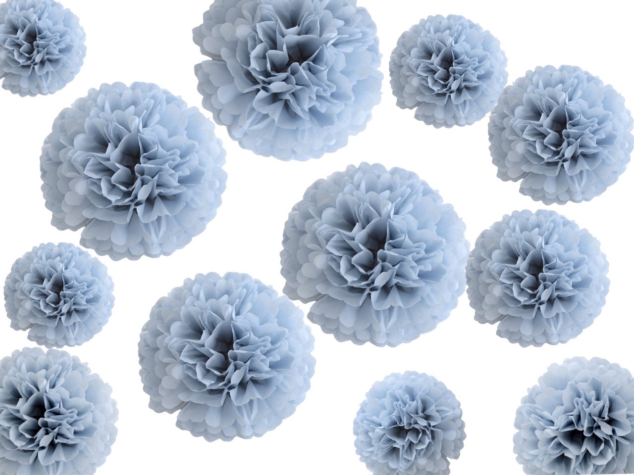 12 mixed size Dusty blue Paper pom pom party decoration set ash faded blue wedding antique blue Boy baby shower hanging birthday party decor