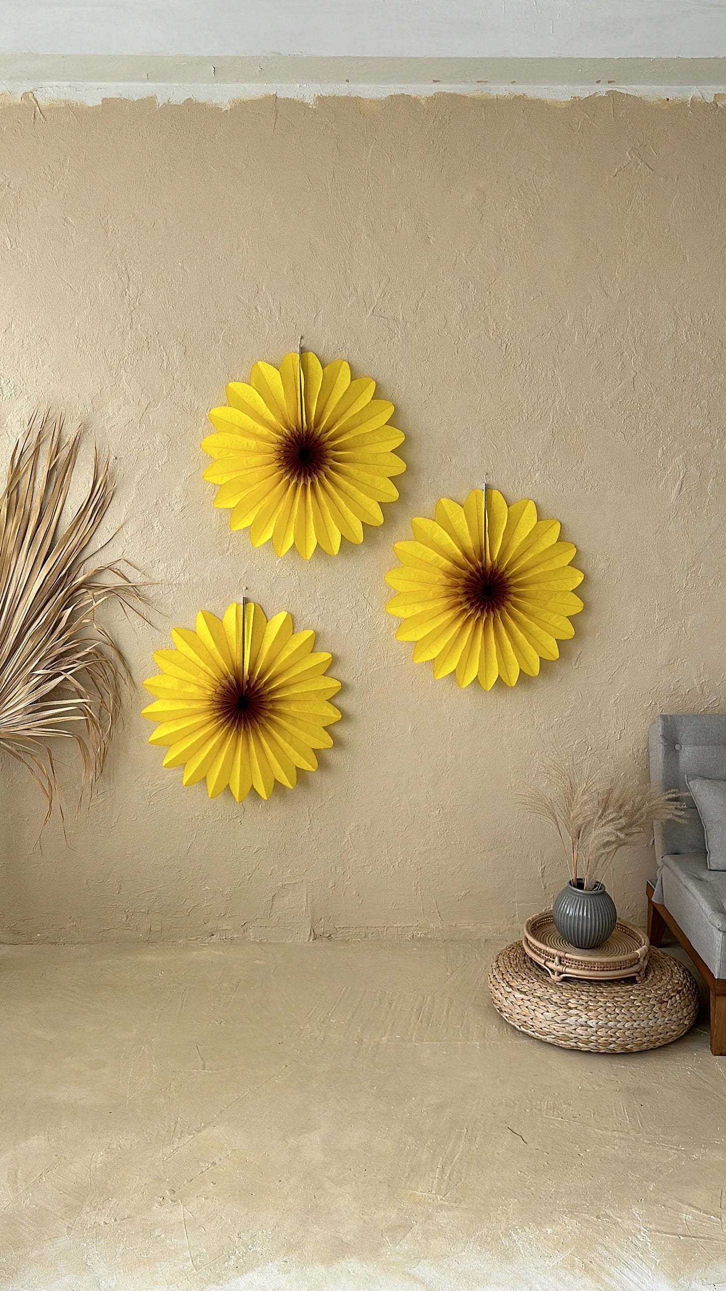 Yellow Paper flower fans 3psc  sunflowers Huge Paper Fan Party Decorations fall part decorations Wedding,  birthday party, baby shower decor