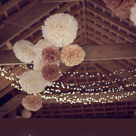 Neutral Tissue Paper Pom Pom Party Decoration Set - 12 Pcs Paper Flower fo Wedding, Baby Shower, Birthday Party, Boho Event Decor