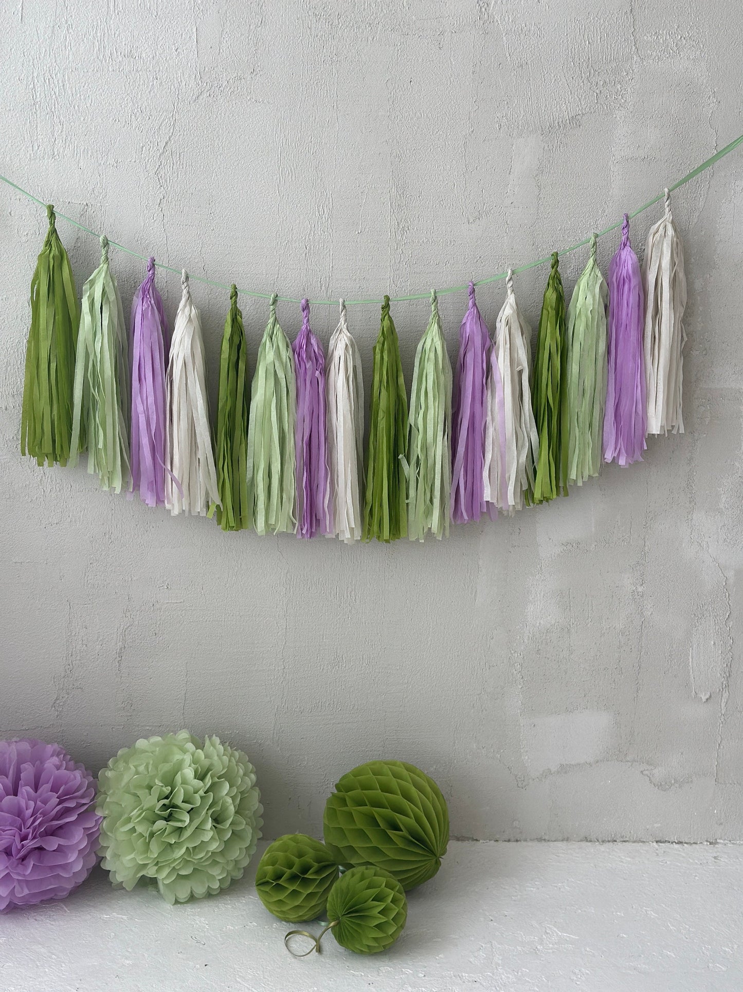 Green & Lilac Paper Tassel Garland: Party Decorations, Balloon Tail
