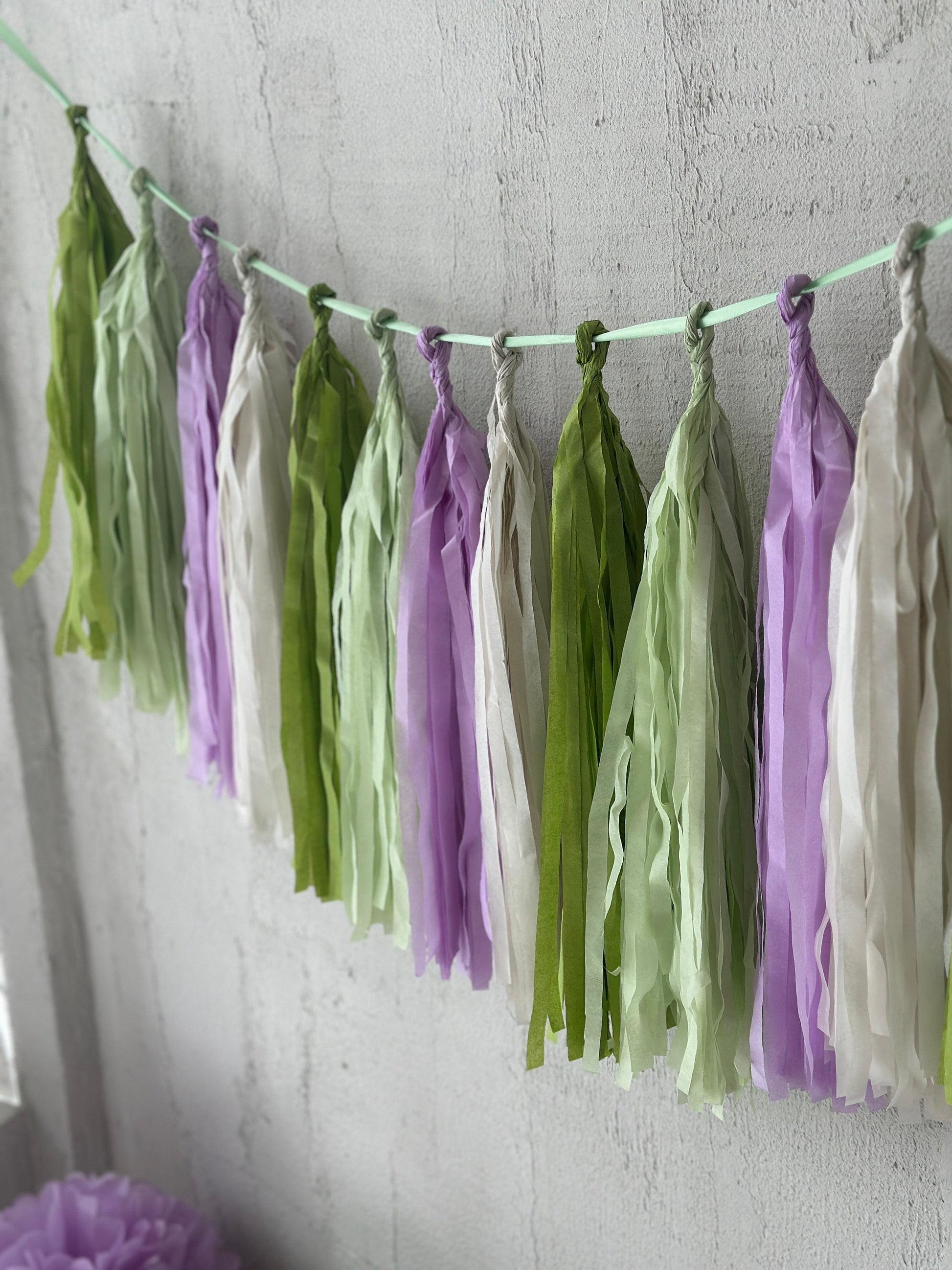 Green & Lilac Paper Tassel Garland: Party Decorations, Balloon Tail