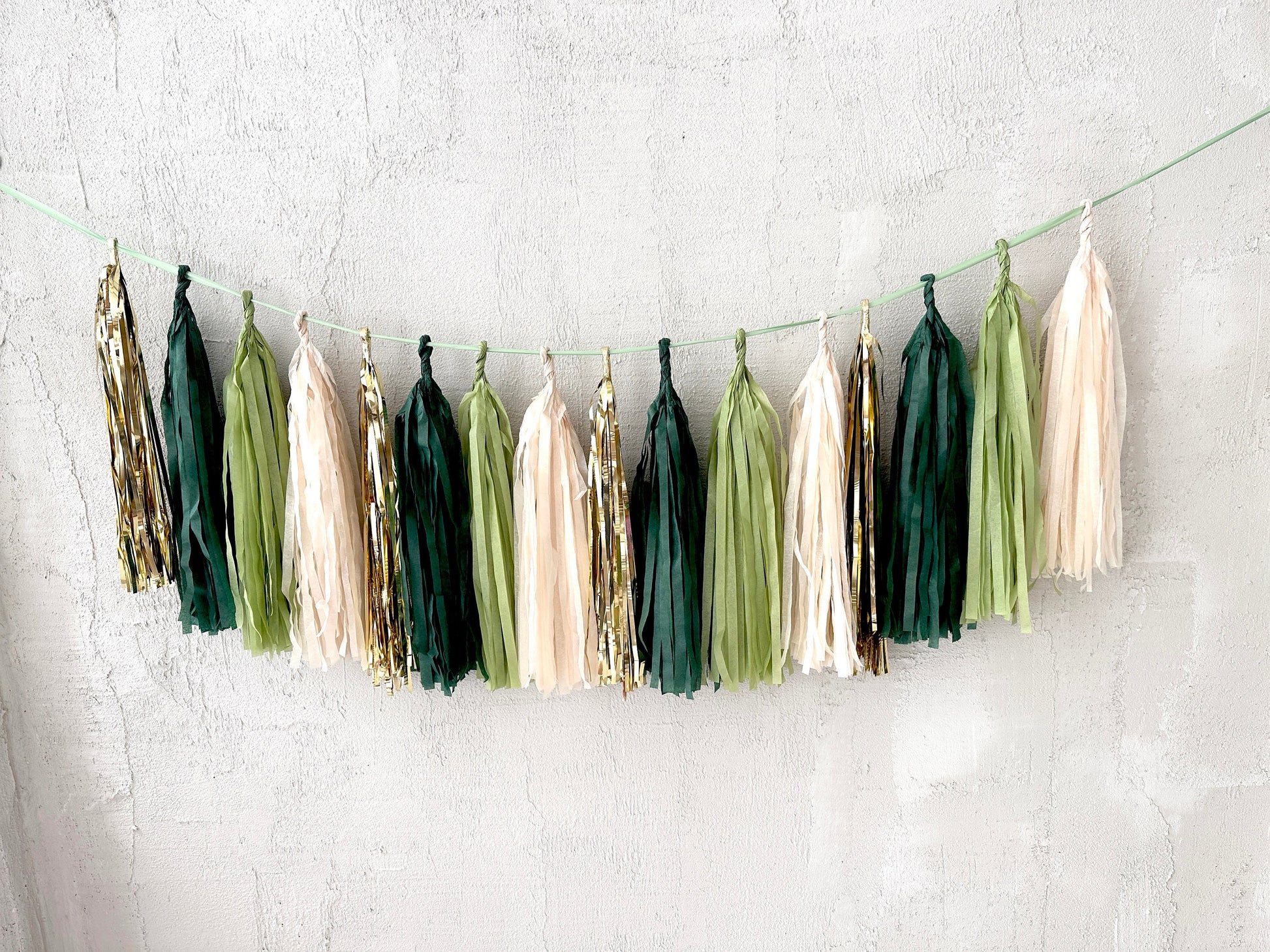 Forest Green Gold Paper Tassel Garland, Jungle Baby Shower Wedding Decor