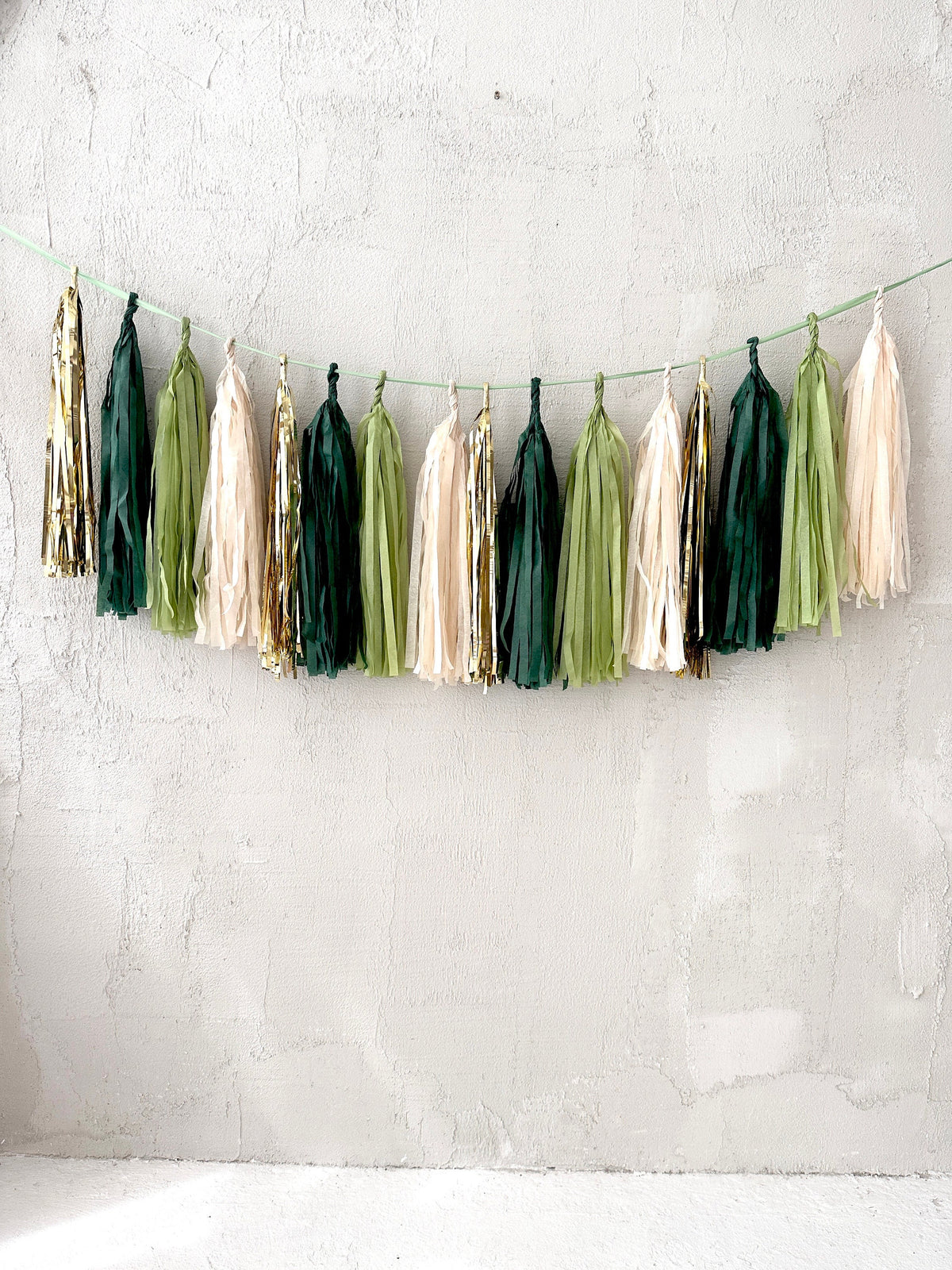 Forest Green Gold Paper Tassel Garland, Jungle Baby Shower Wedding Decor