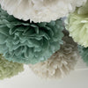 Sage green and cream Pom pom set 16 PSC small paper pom poms dusty green Paper flowers for Wedding decor birthday party decor
