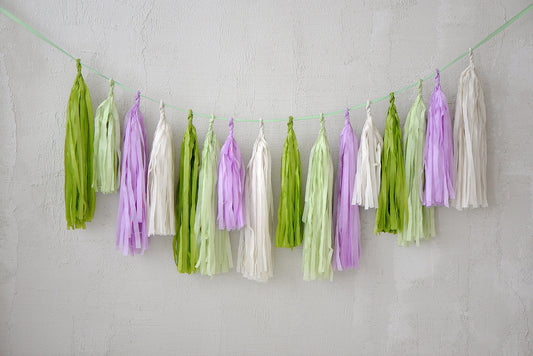 Green & Lilac Paper Tassel Garland: Party Decorations, Balloon Tail