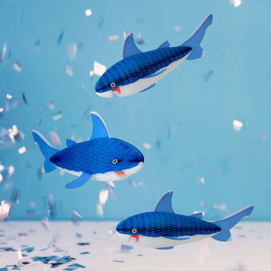 Shark Paper Honeycomb Kids Party Decorations - Under the Sea Birthday, Blue Theme Party Favors, Baby Shower, Shark Sea Party Decor