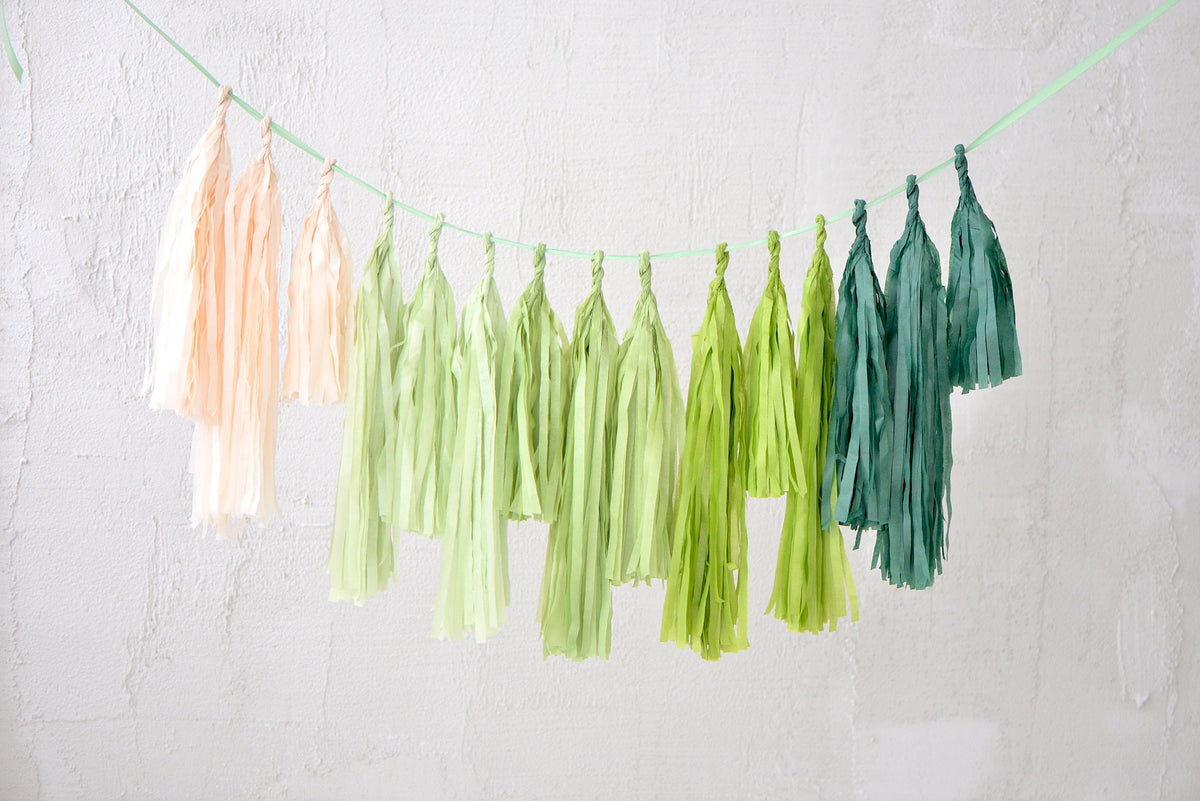 Sage Green Ombre Paper Tassel Garland: Party Banner Decor