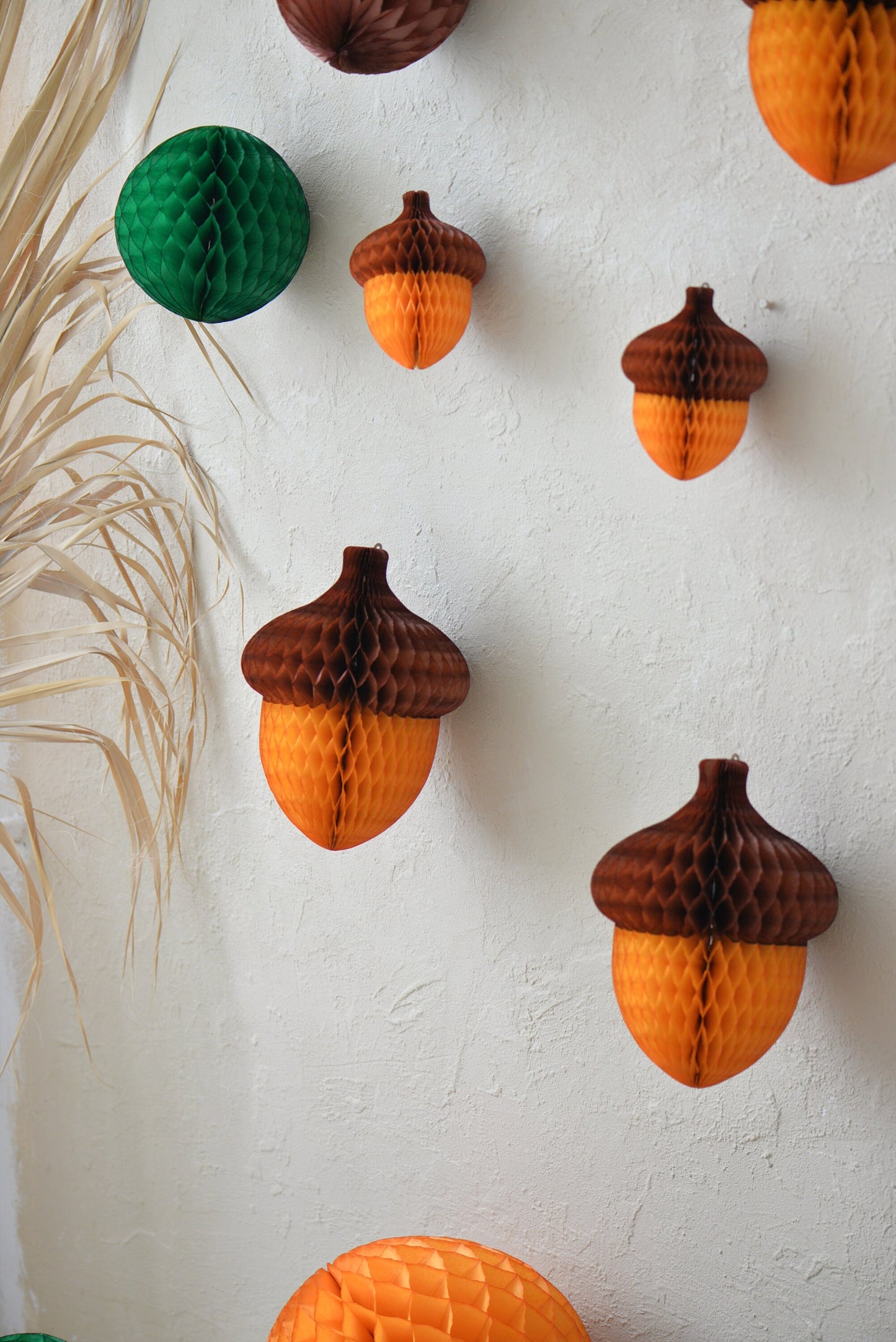 Acorn paper honeycomb forest woodland birthday party decor autumn theme eco friendly decorations - balloon garland add on- table decoratios