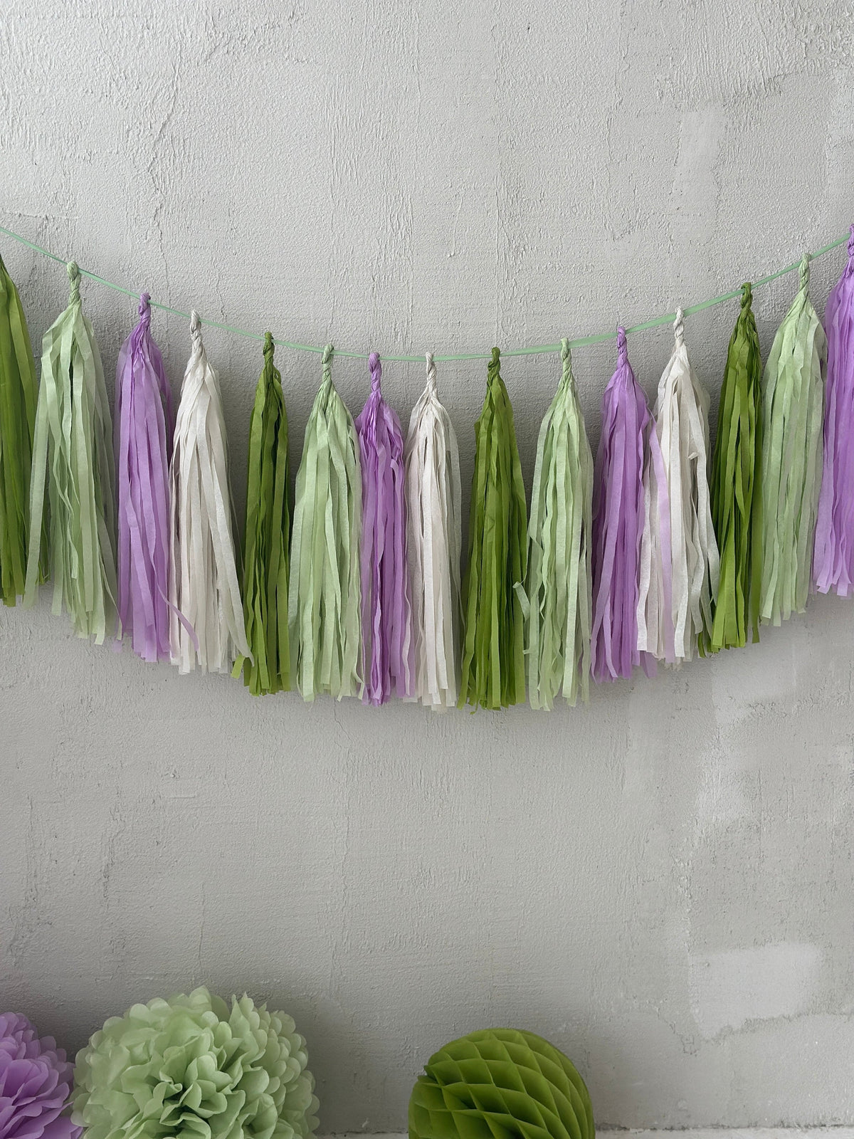 Green & Lilac Paper Tassel Garland: Party Decorations, Balloon Tail