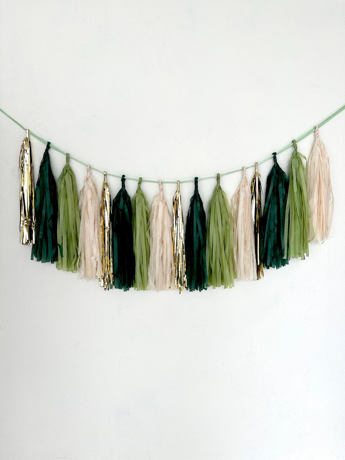 Forest Green Gold Paper Tassel Garland, Jungle Baby Shower Wedding Decor