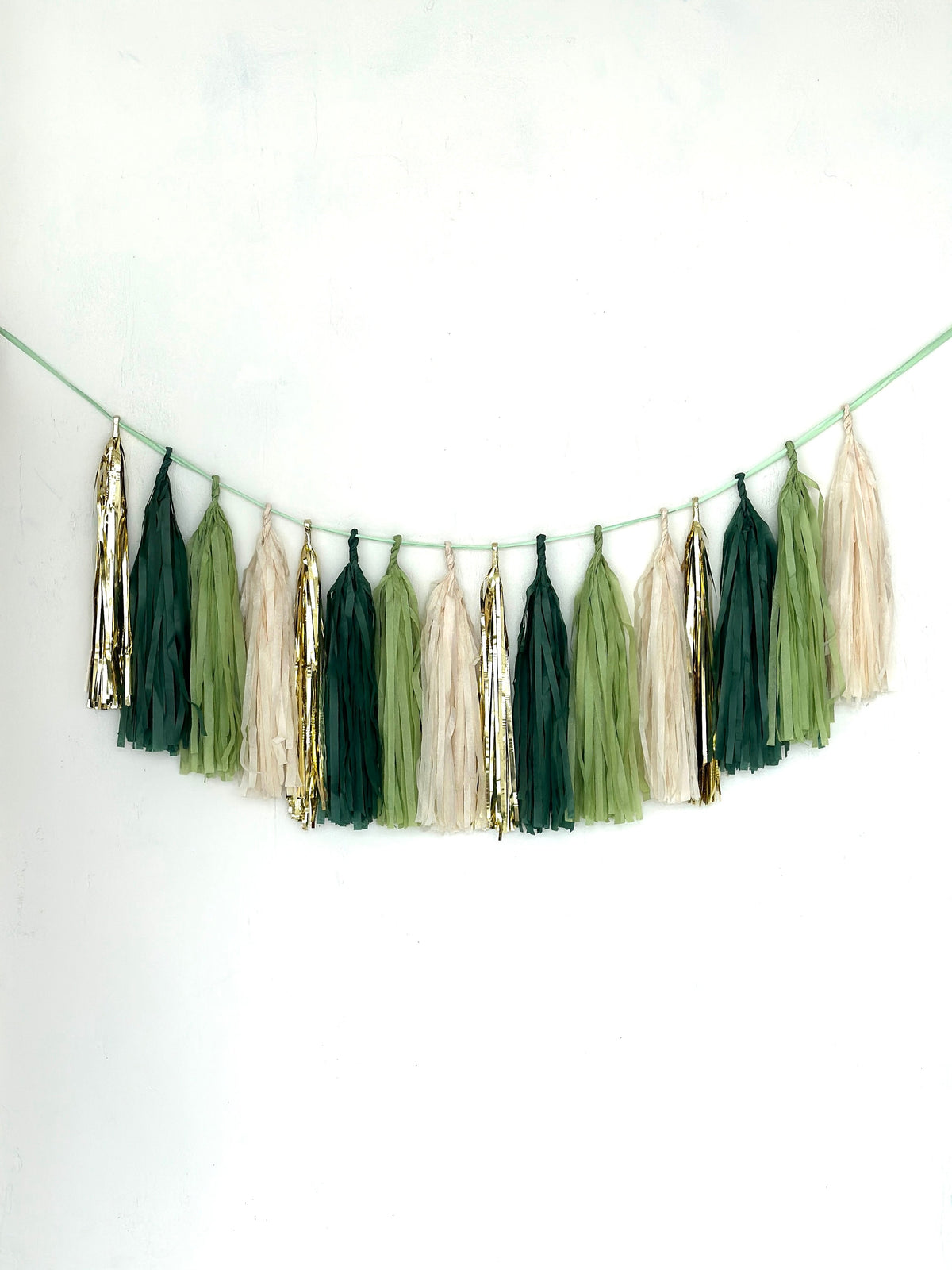 Forest Green Gold Paper Tassel Garland, Jungle Baby Shower Wedding Decor