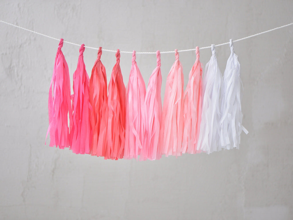 Ombre pink paper Tassel Garland birthday party bunting fully made  baby shower baby pink hot pink decor high chair decor