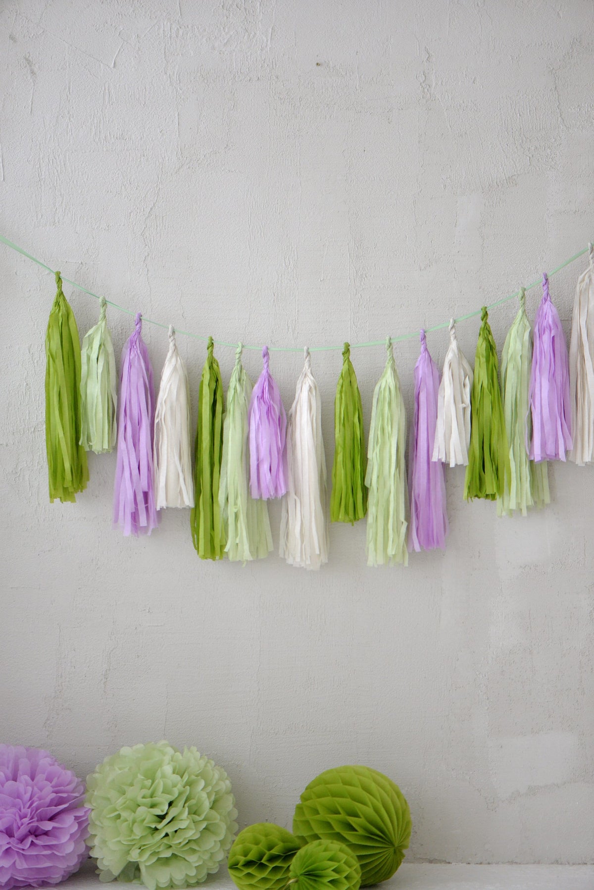 Green & Lilac Paper Tassel Garland: Party Decorations, Balloon Tail