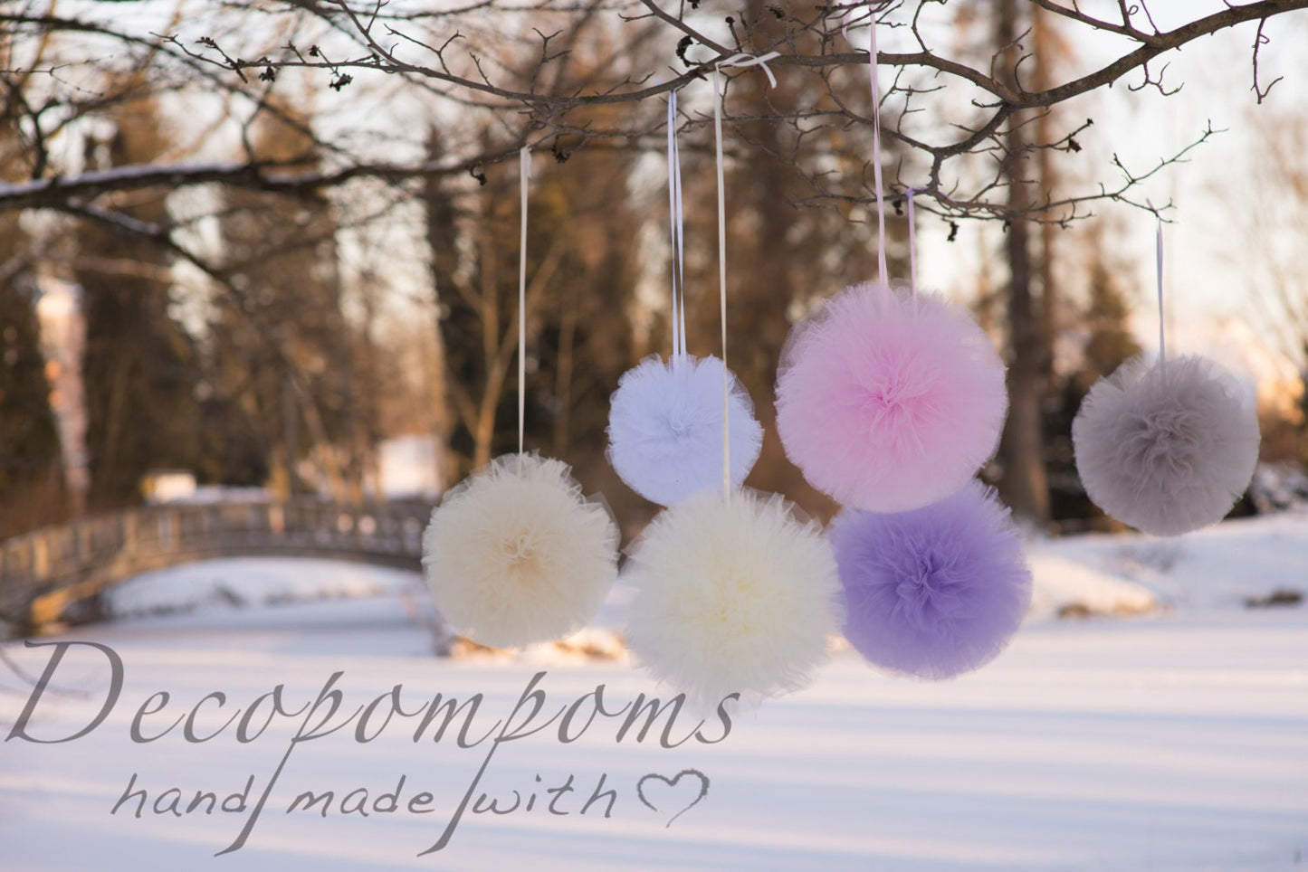 3 Large tulle pom pom party decoration set Custom colour tulle pom poms  birthday baby shower nursery canopy birthday party decorations gift