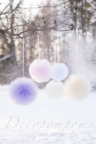 Set of 10 Large Tulle Pom-Poms (12”/30cm) – Custom Colors | Luxurious Wedding & Party Decorations | Reusable Weather-Resistant