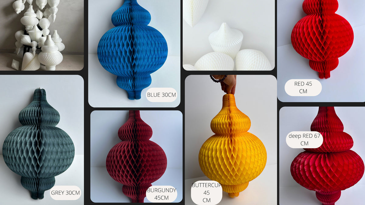 Christmas Honeycomb Decoration Set, Paper Baubles and Icicles, Scandi Nordic Holiday Decor, Custom Colors, Mantel Window Display