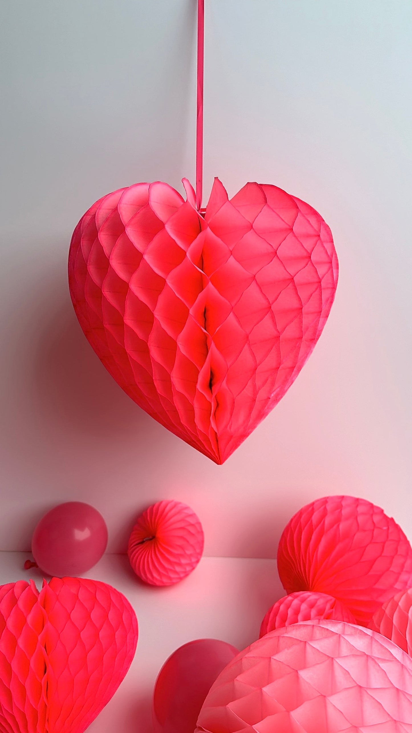 Pink Paper honeycomb hearts party decoration set of 3  Valentines day Wedding baby shower birthday bridal shower decor house warming gift
