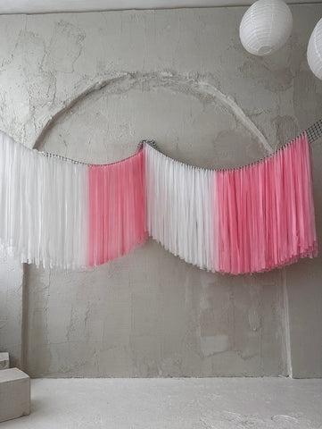 Overhead Ceiling Fringe with Strands for gender reveal Birthday party Anniversary Wedding wall Backdrop decor Ceiling Aerials Streamers