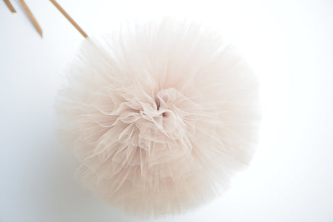Tan Tulle Pom Pom party decorations various sizes neutral wedding baby shower nursery room birthday party summer tea party decorations
