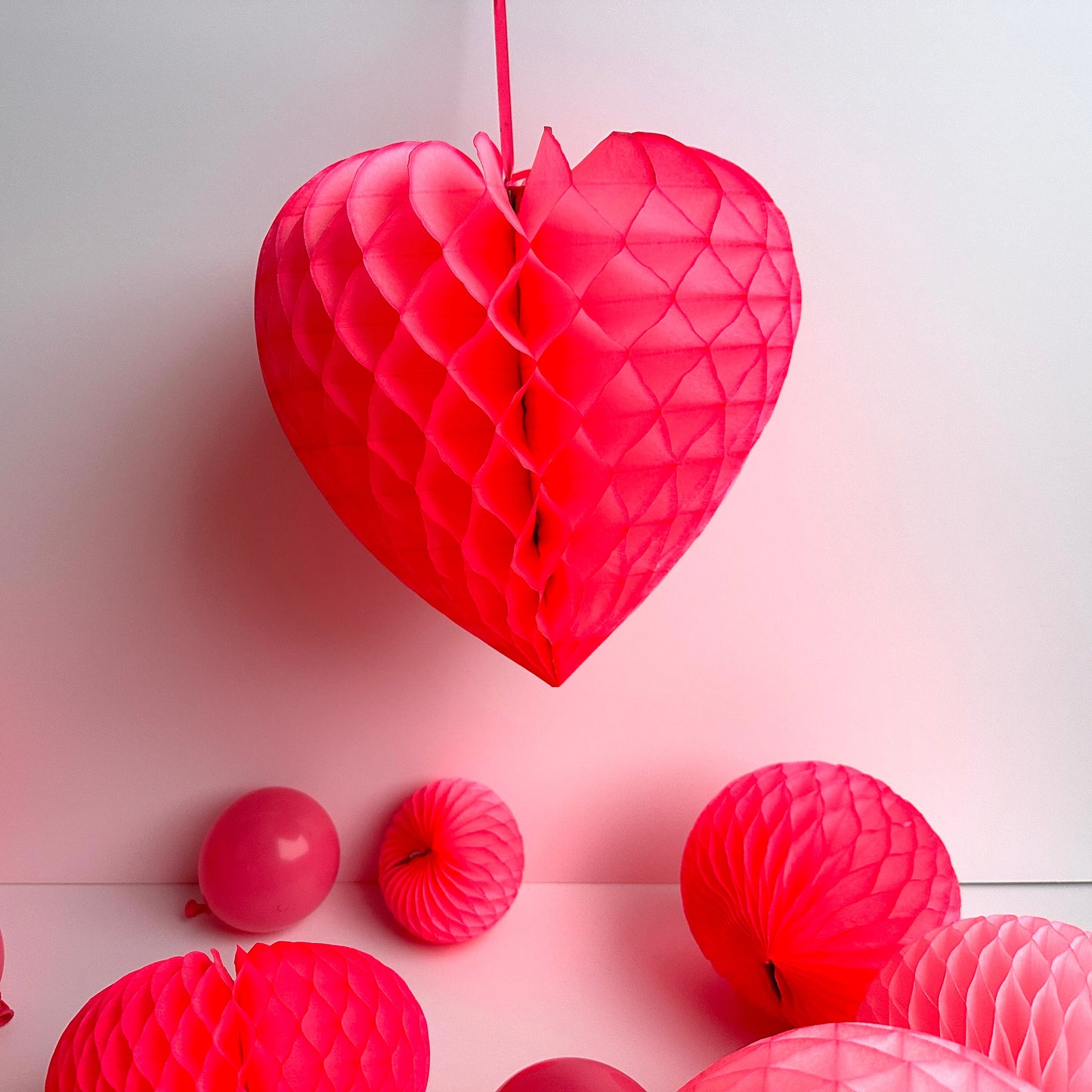 Pink Paper honeycomb hearts party decoration set of 3  Valentines day Wedding baby shower birthday bridal shower decor house warming gift