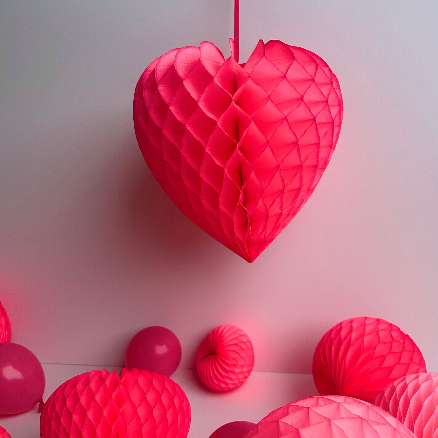 Pink Paper honeycomb hearts party decoration set of 3  Valentines day Wedding baby shower birthday bridal shower decor house warming gift