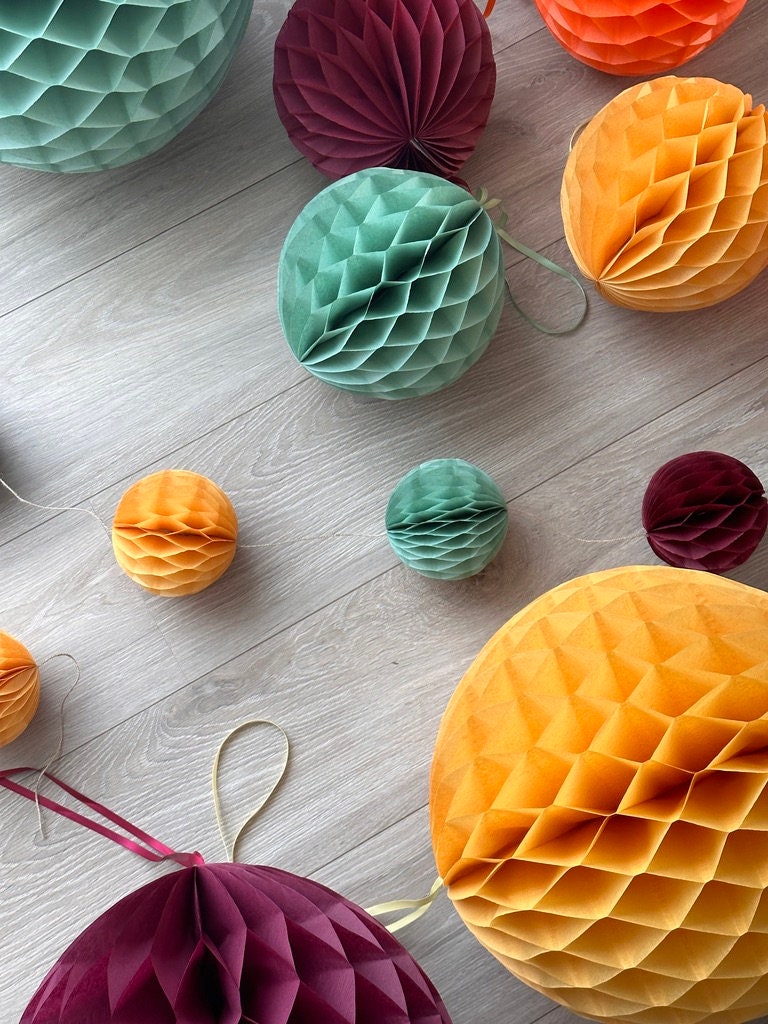 Mustard paper honeycomb ball party decoration various sizes muted yellow Tissue paper wedding fall baby shower thanksgiving birthday decor