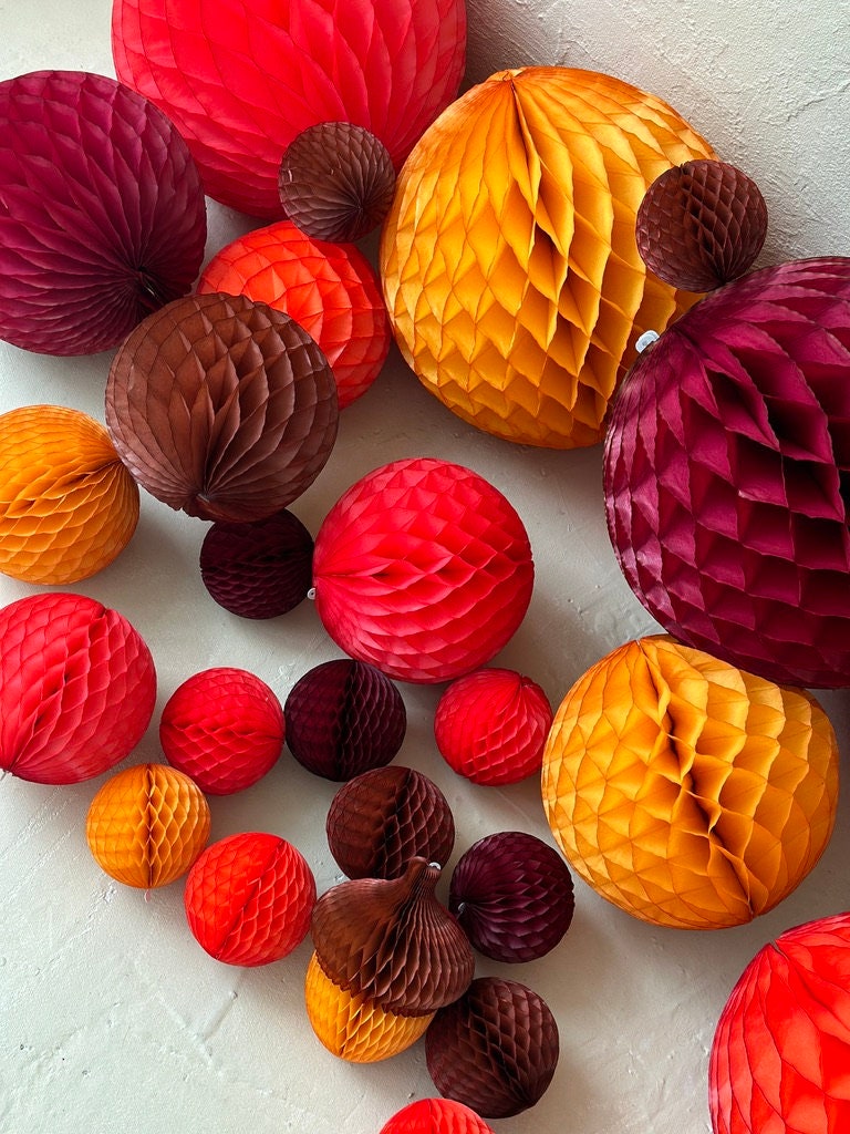 Mustard paper honeycomb ball party decoration various sizes muted yellow Tissue paper wedding fall baby shower thanksgiving birthday decor