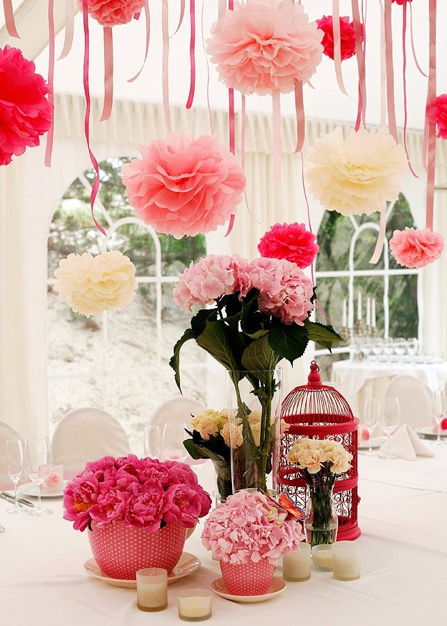 Wedding Paper pom poms party decoration set 15 psc customisable colours Paper flowers for Bridal shower  baby shower birthday party decor