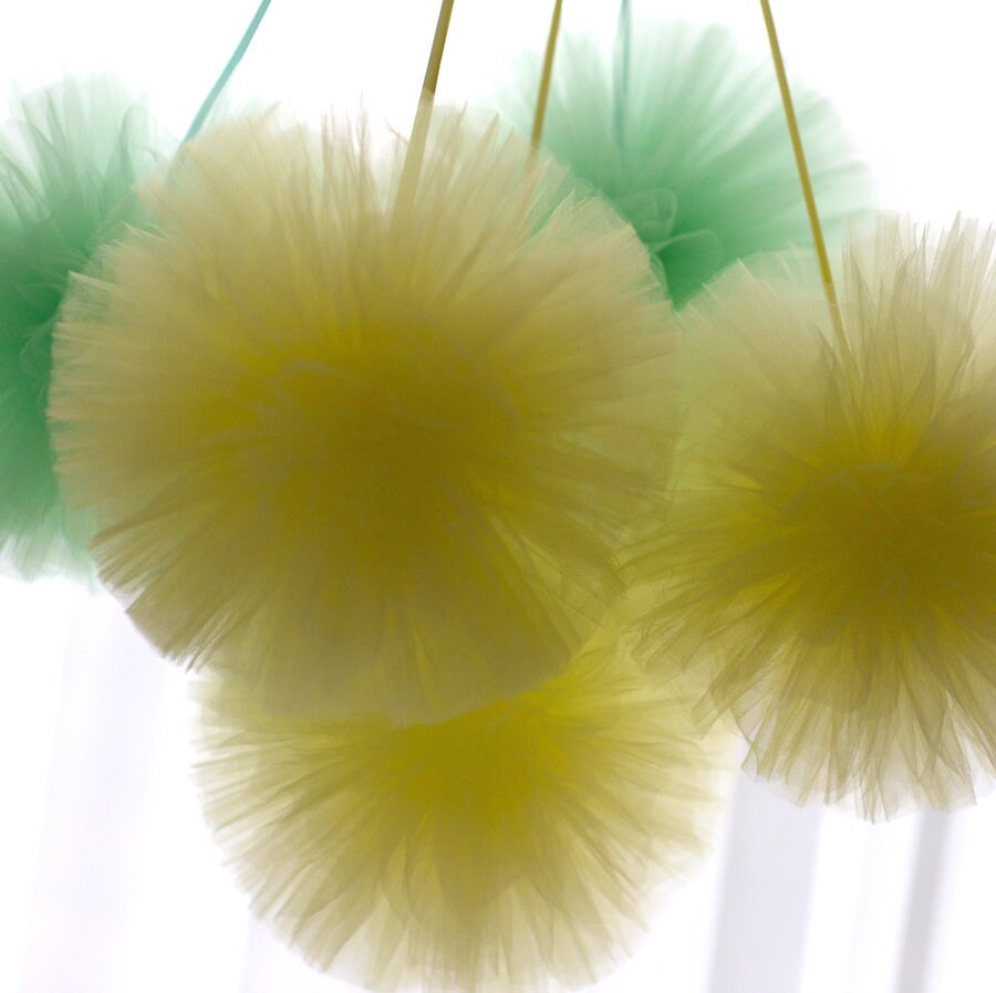 Mint green Tulle Pom Poms for wedding decor Tulle balls baby shower bridal shower kids room home decor gift
