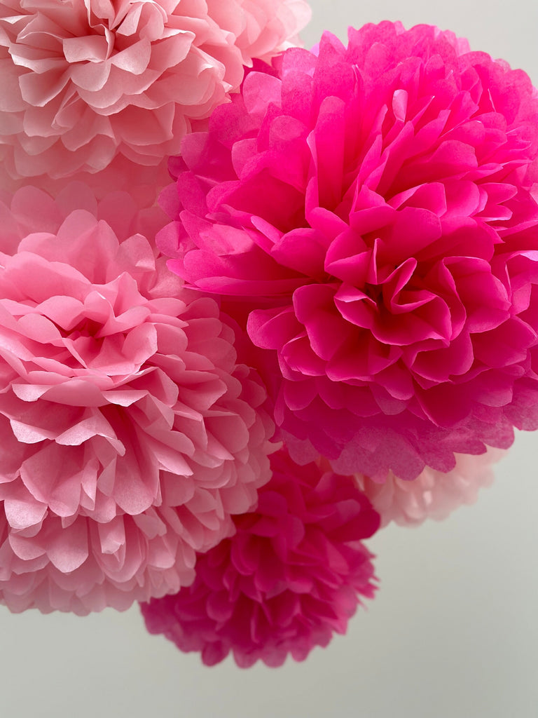 light Pink and hot pink paper pom poms set | Paper flowers set of 10 | romantic wedding decorations eco friendly