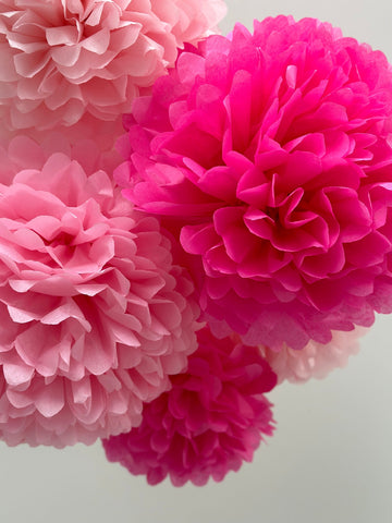 light Pink and hot pink paper pom poms set | Paper flowers set of 10 | romantic wedding decorations eco friendly