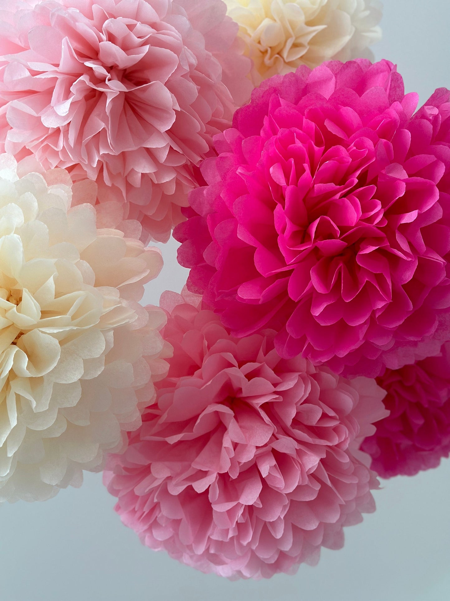 Pink and ivory paper pom poms set | Paper flowers set of 10 | romantic wedding decorations eco friendly