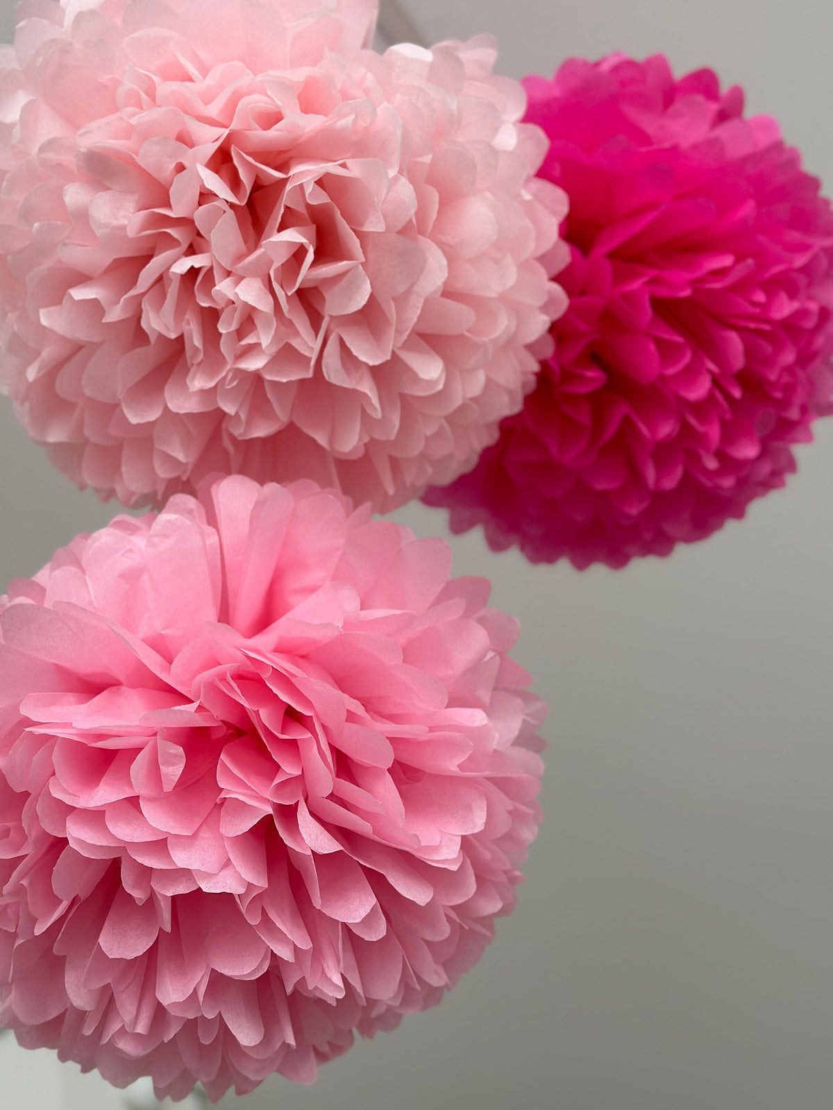 light Pink and hot pink paper pom poms set | Paper flowers set of 10 | romantic wedding decorations eco friendly
