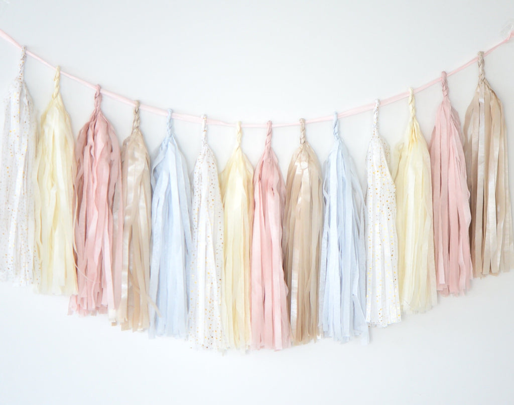 Blush pink and champagne paper Tassel Garland - fully made - dusty pink Wedding baby Shower baby shower Decor Balloon Tail