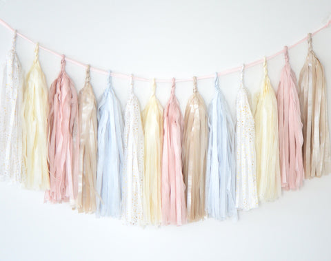 Blush pink and champagne paper Tassel Garland - fully made - dusty pink Wedding baby Shower baby shower Decor Balloon Tail